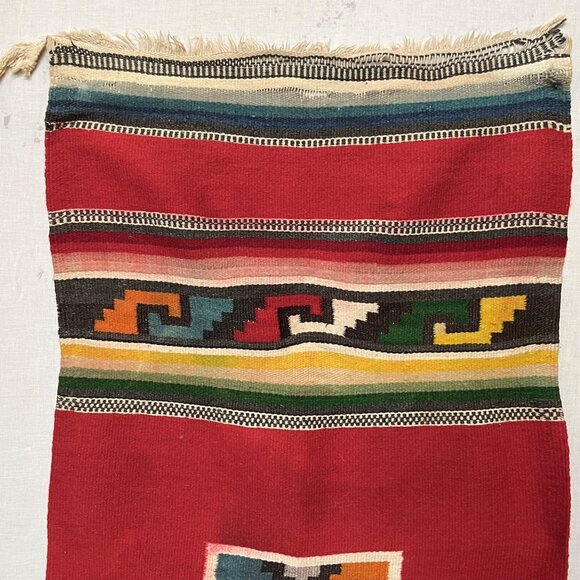 Vintage Navajo Mexican Southwest Wool Hand Woven Blanket Rug 24 x 55 + Fringe - Picture 6 of 11